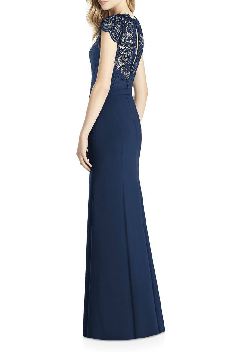 Lace & Crepe Column Gown, Alternate, color, MIDNIGHT