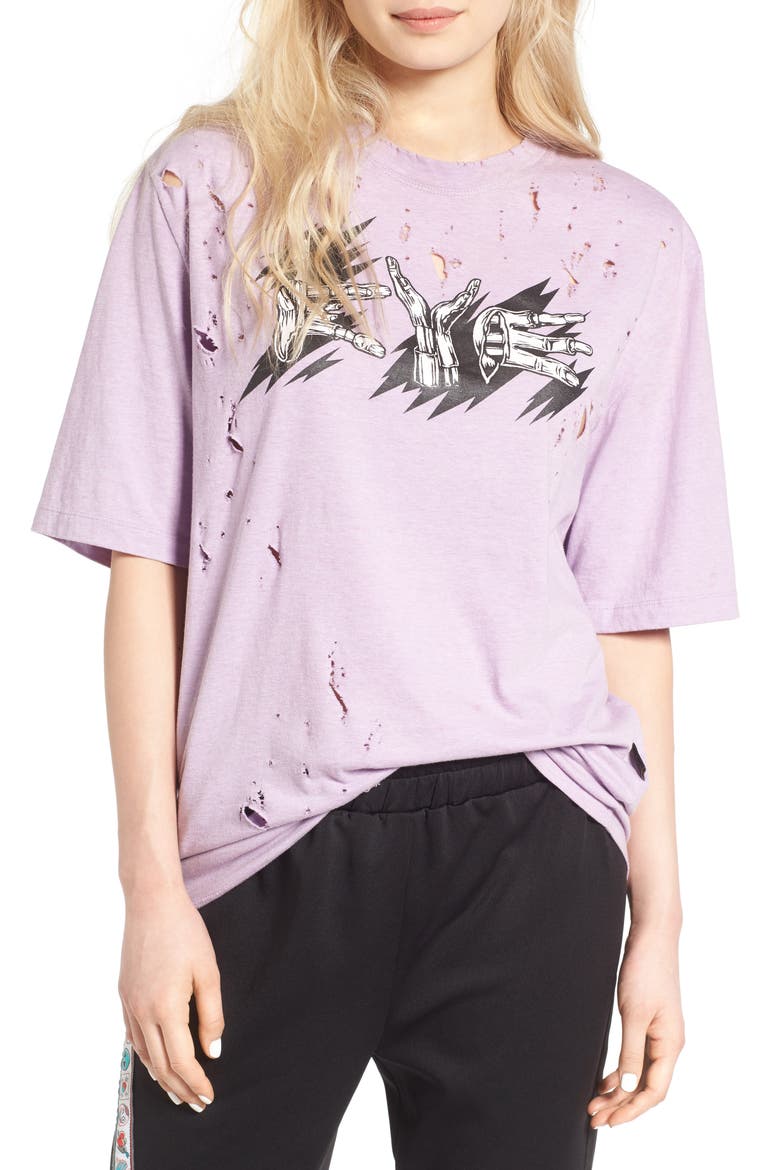 Distressed Unisex Graphic Tee, Main, color, ACID PURPLE