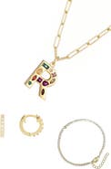 Adornia 3-Piece Initial Necklace, Earrings & Bracelet Set