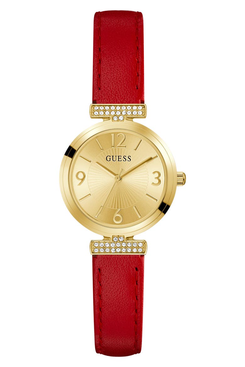 Goldtone Red Leather Strap Watch, 28mm, Main, color, RED