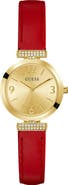 GUESS Goldtone Red Leather Strap Watch, 28mm