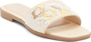 TOP MODA Rae Floral Beaded Raffia Slide Sandal