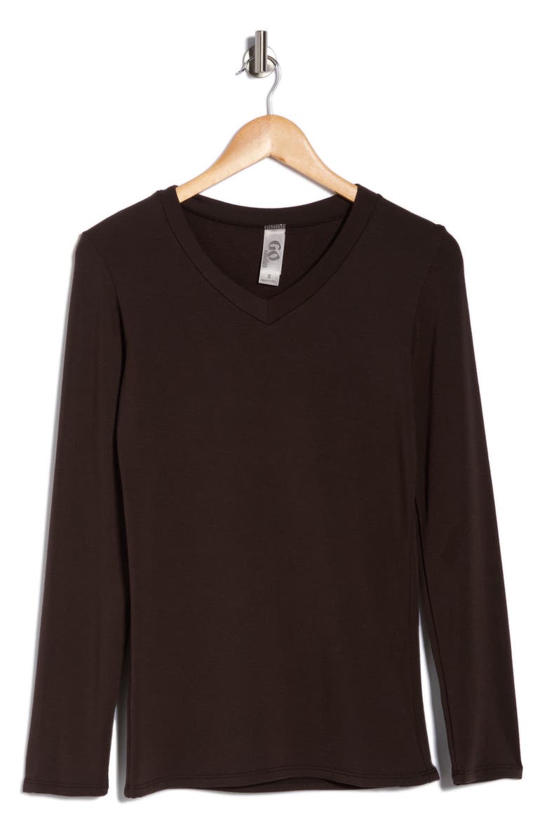 GO COUTURE V-Neck Long Sleeve T-Shirt, Alternate, color, Raw Umber