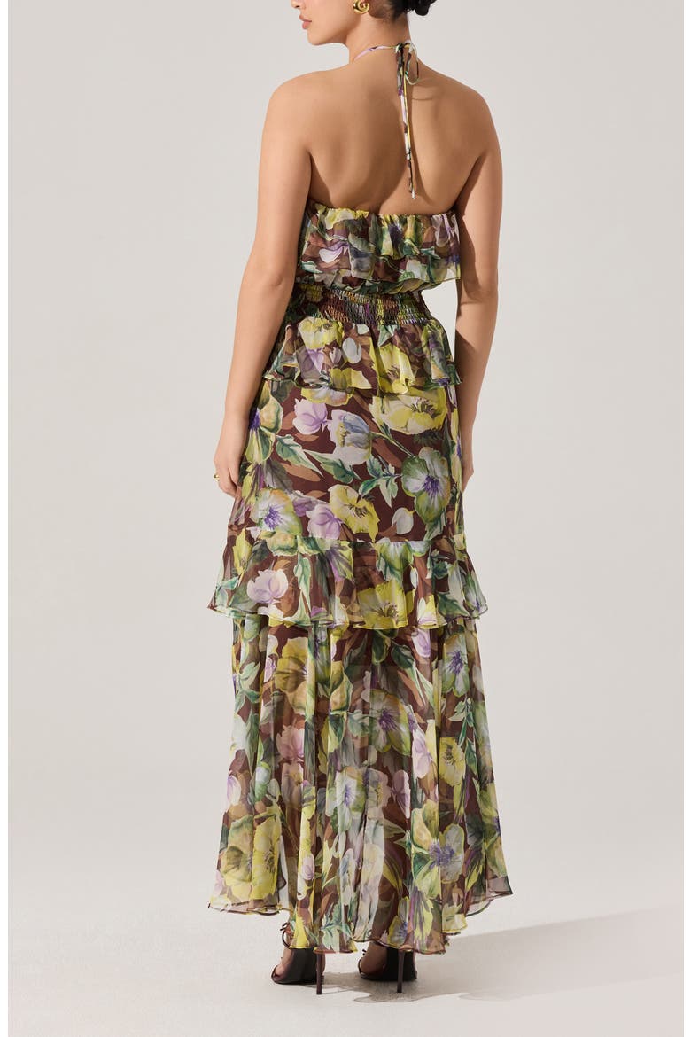 Elena Floral Print Chiffon Halter Dress, Alternate, color, BROWN YELLOW FLORAL