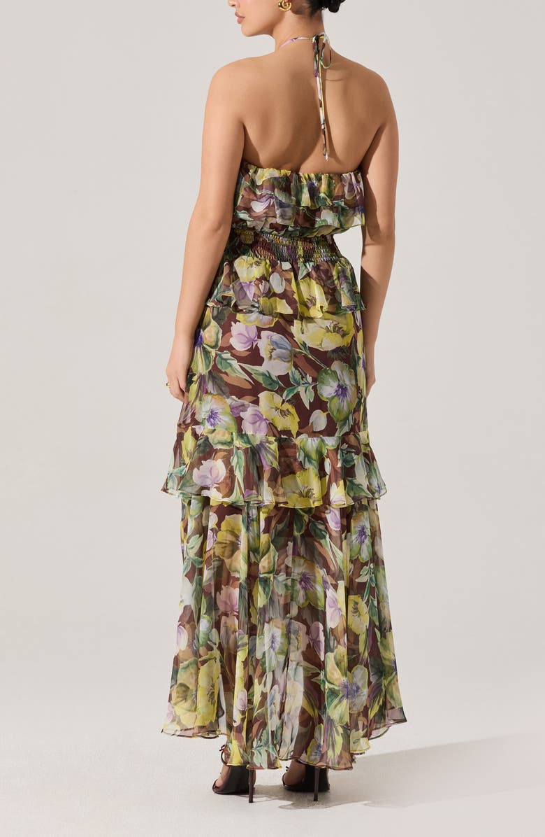 ASTR the Label Elena Floral Print Chiffon Halter Dress, Alternate, color, Brown Yellow Floral