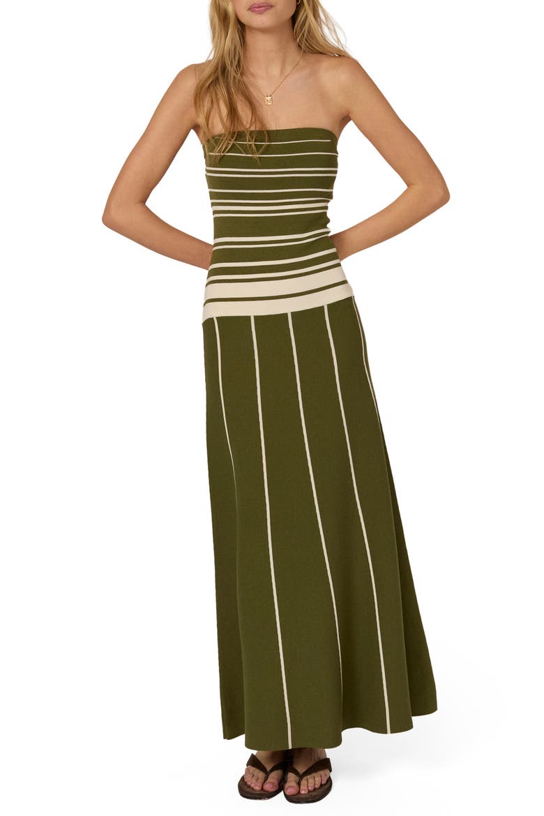 Stripe Bandeau Maxi Dress, Main, color, GREEN