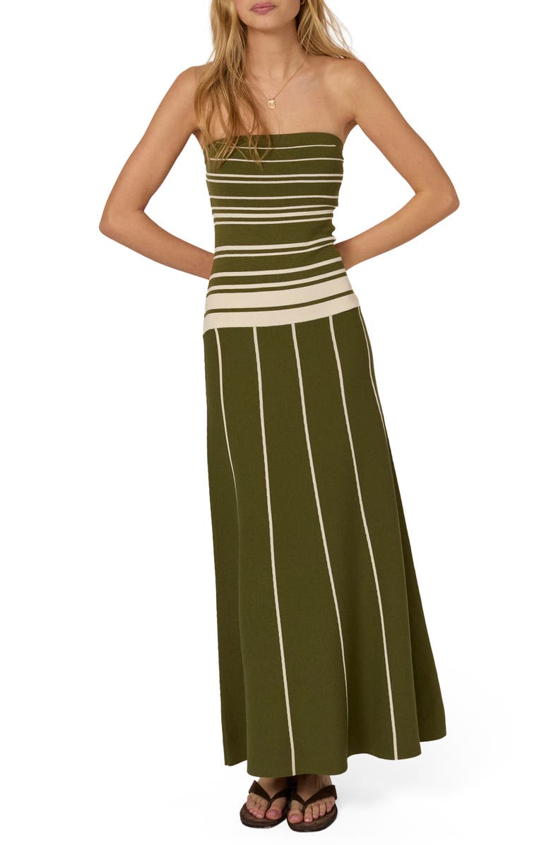 Nobody's Child Stripe Bandeau Maxi Dress, Main, color, Green