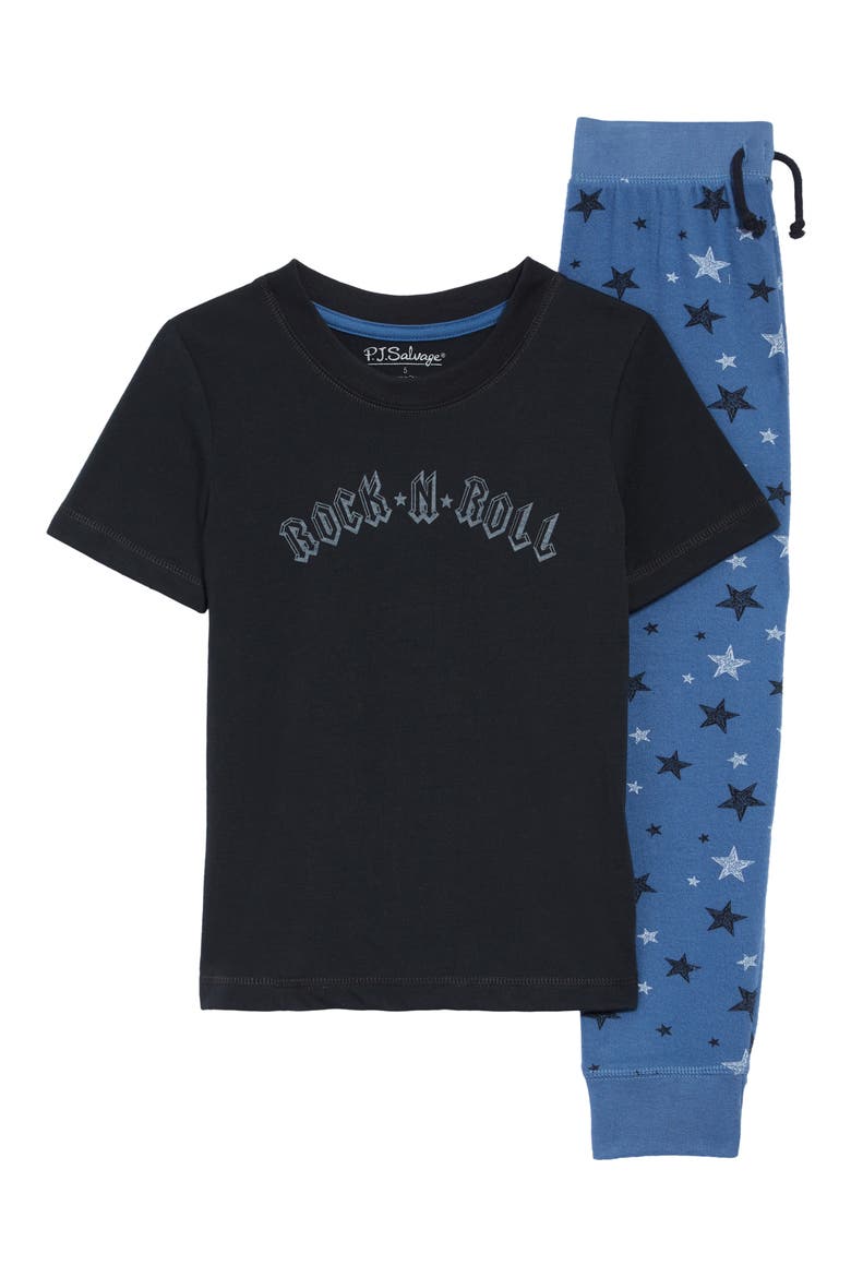 Rock 'N' Roll Graphic Two-Piece Pajamas, Main, color, DENIM