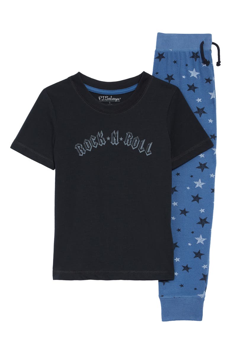 PJ Salvage Rock 'N' Roll Graphic Two-Piece Pajamas, Main, color, 
