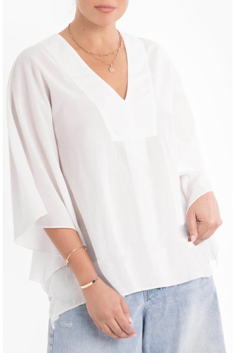Butterfly Sleeve Cotton Caftan Top, Alternate, color, White