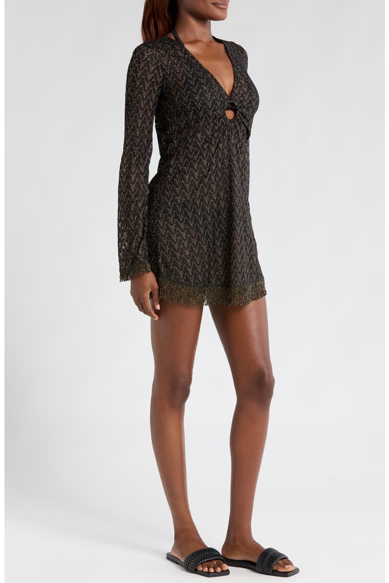 Cassie Zigzag Long Sleeve Knit Cover-Up Dress, Alternate, color, BLACK/ GOLD ZIG ZAG