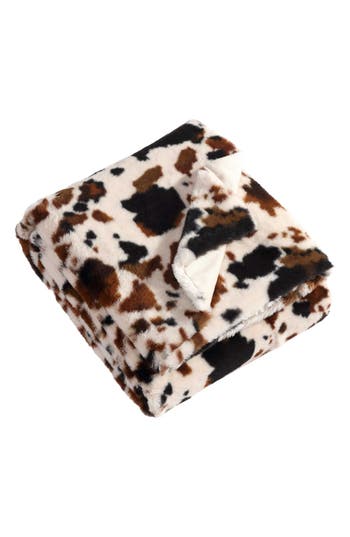 Wrangler Spotted Cow Print Faux Fur Throw Blanket In Multi