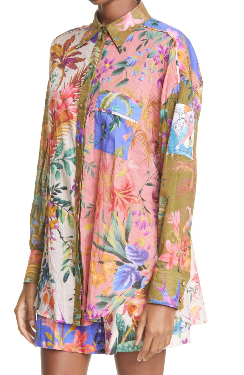 Zimmermann Tropicana Floral Patchwork Cotton Voile Shirt, Alternate, color, 