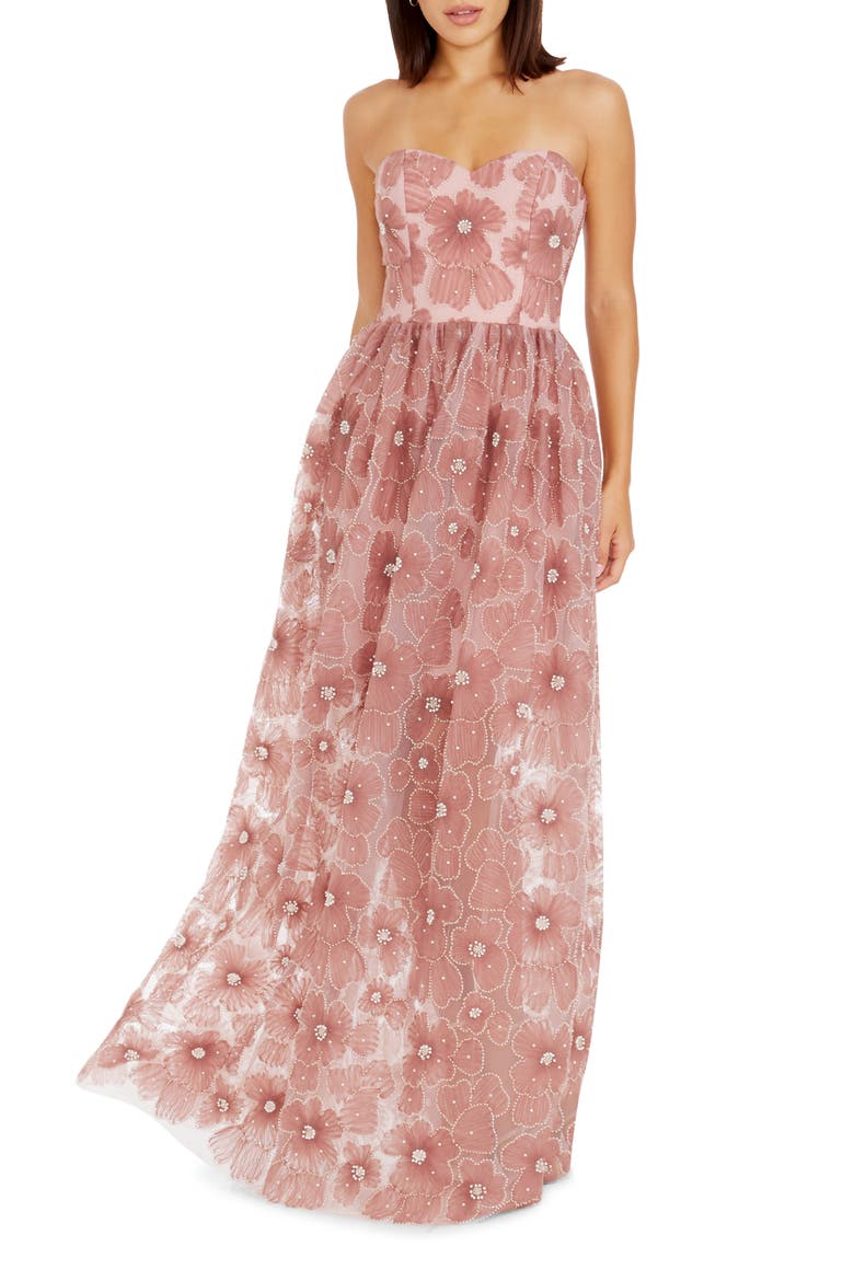 Audrina Beaded Floral Strapless Gown, Main, color, MAUVE MULTI