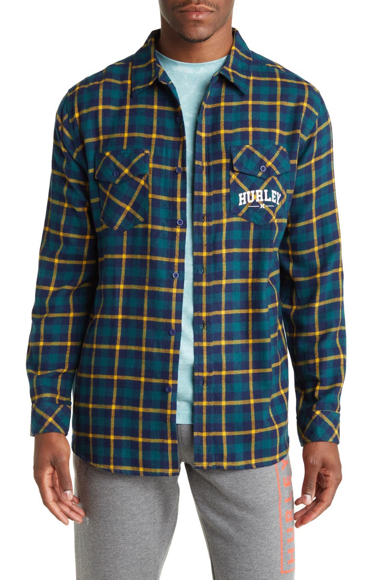 Hurley Intern Plaid Flannel Button-Up Shirt, Main, color, 