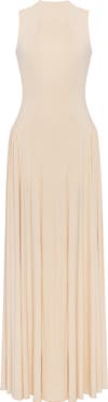 Milla Sleeveless mock neck dress with a pleated maxi skirt