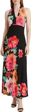 London Times Floral Print Halter Maxi Dress