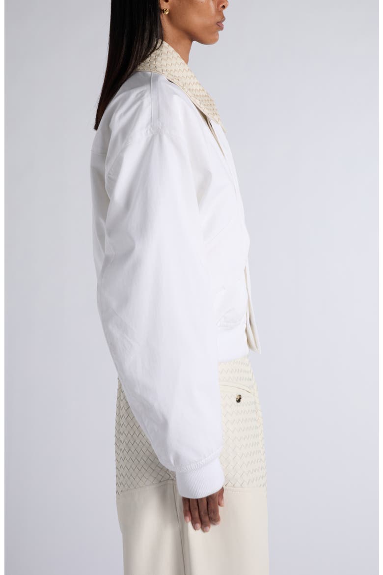 Intrecciato Leather Collar Water Repellent Jacket, Alternate, color, 9000 WHITE