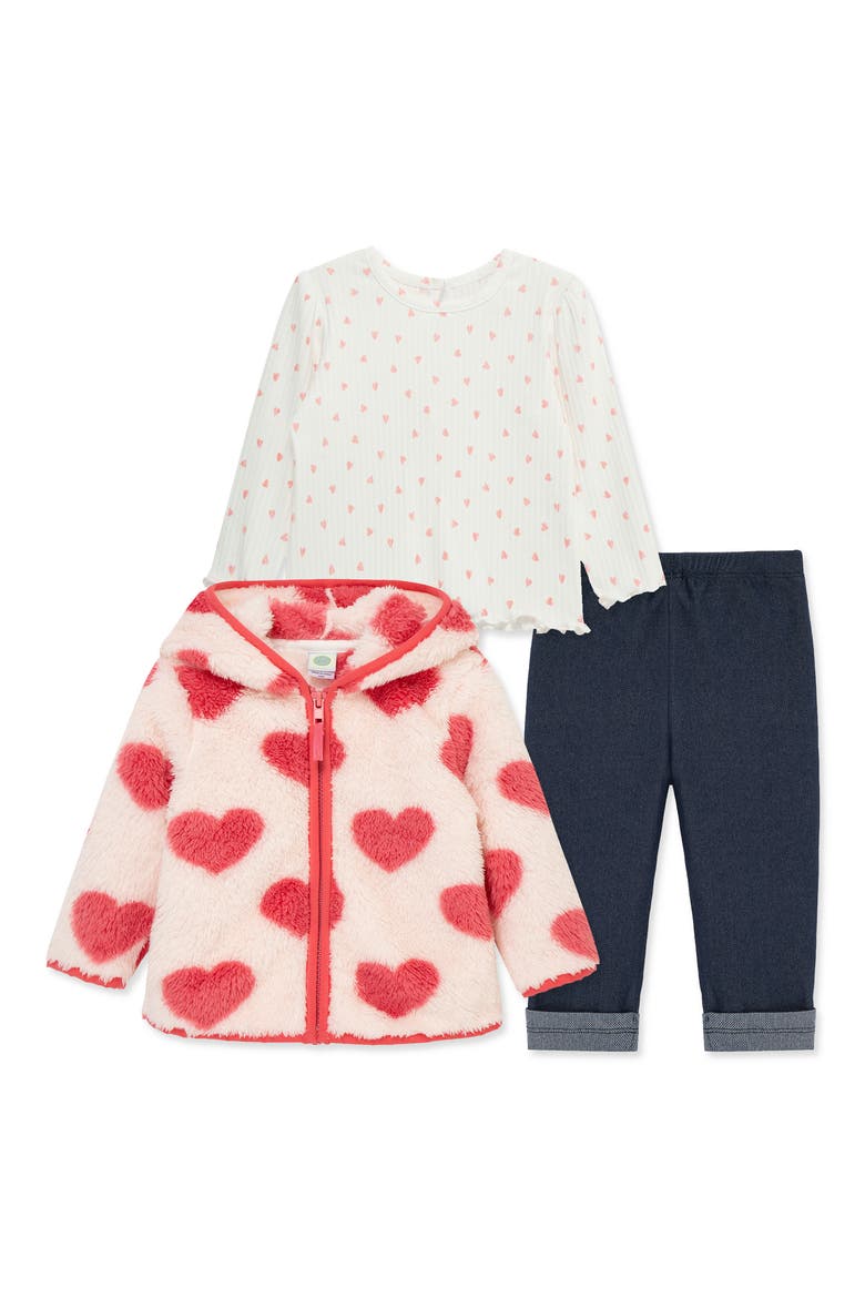 Heart Fleece Hoodie, Long Sleeve Top & Leggings Set, Main, color, PINK MULTI