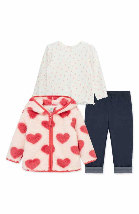 Heart Fleece Hoodie, Long Sleeve Top & Leggings Set