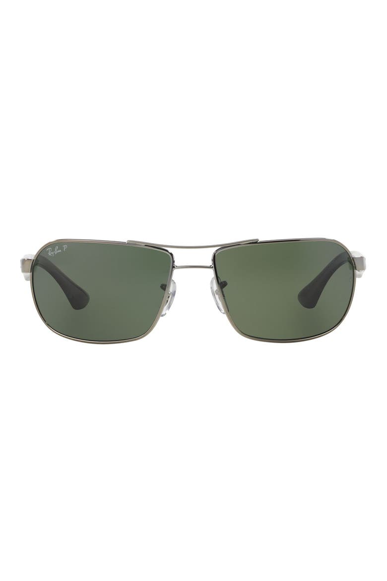 62mm Square Polarized Sunglasses, Main, color, GUNMETAL