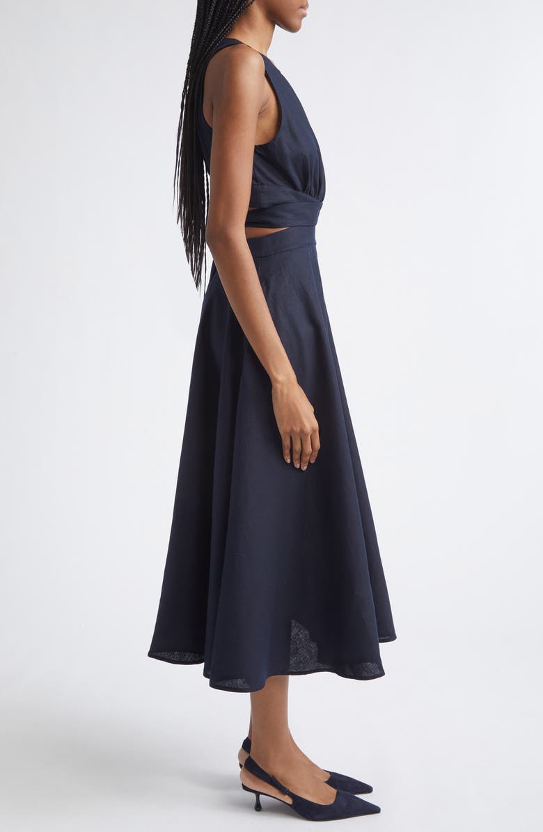 Reiss Hazel Cutout Detail Linen & Cotton Dress, Alternate, color, Navy