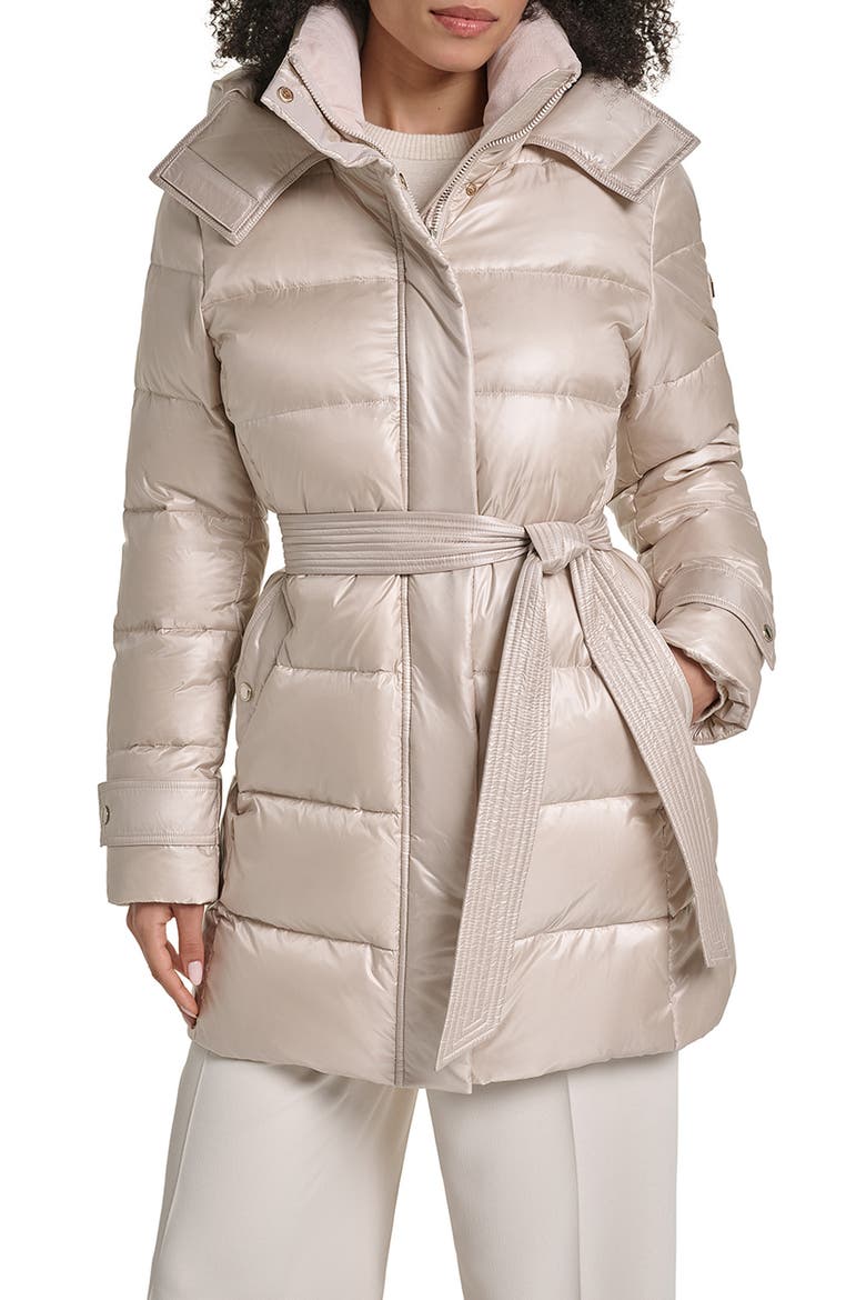 Belted Hybrid Puffer Coat, Main, color, CHAMPAGNE