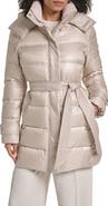KARL LAGERFELD PARIS Belted Hybrid Puffer Coat
