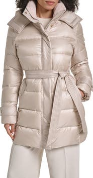 KARL LAGERFELD PARIS Belted Hybrid Puffer Coat