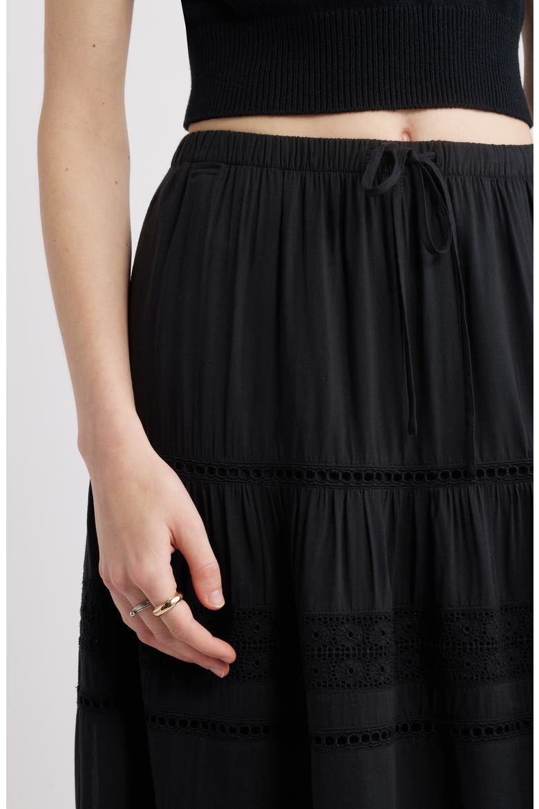 Lace Inset Maxi Skirt, Alternate, color, BLACK