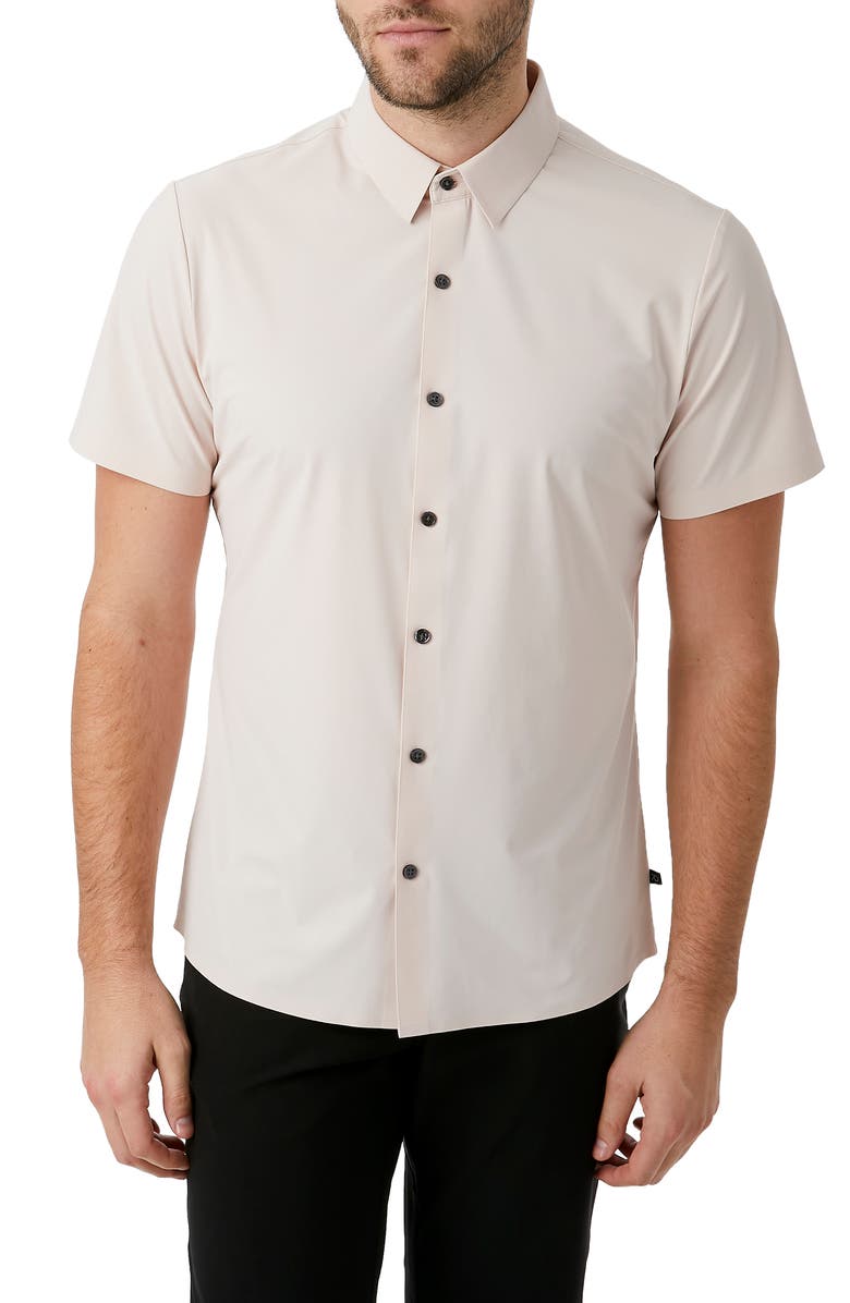 7 Diamonds American Me Slim Fit Short Sleeve Button-Up Performance Shirt, Main, color, Rose Quartz