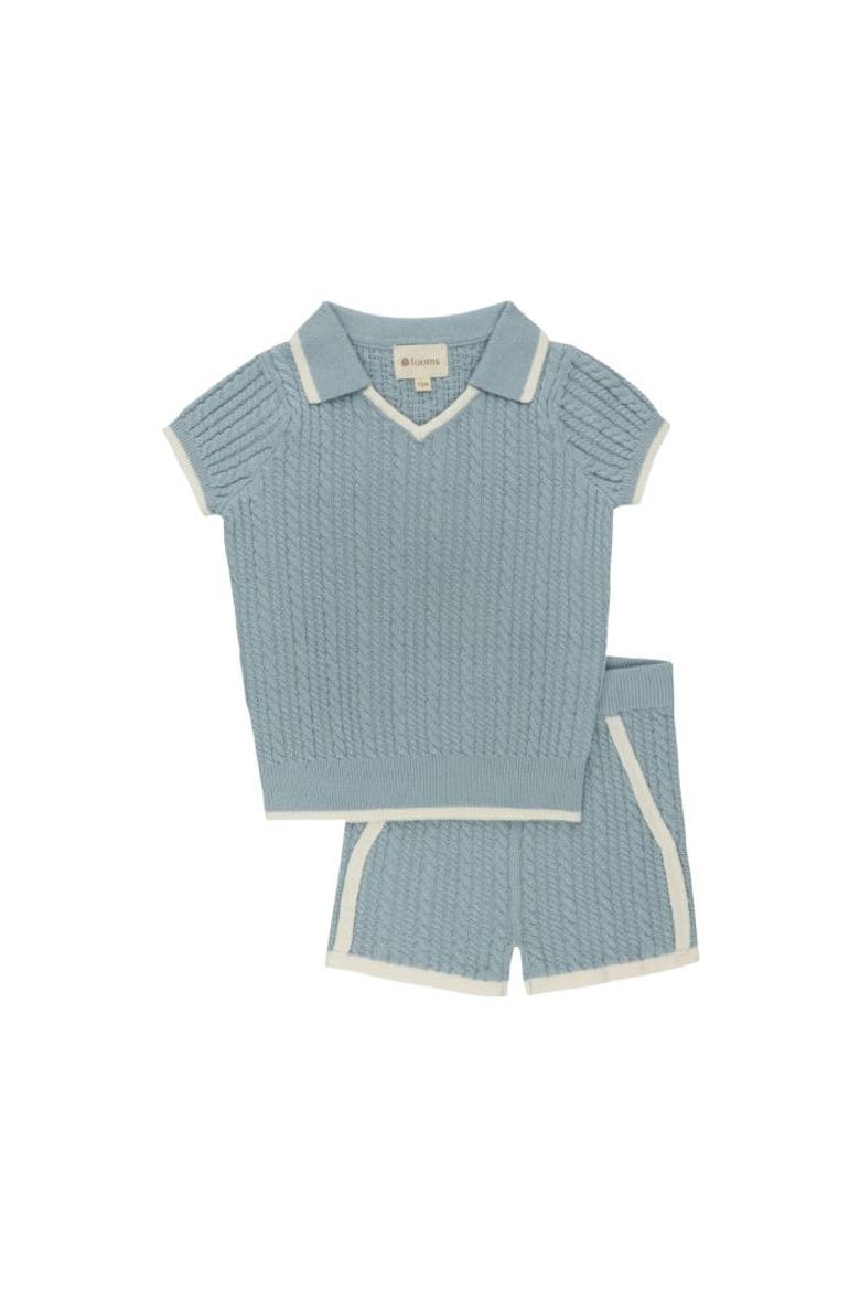 Looms Embroidered Trim Collection - Cable Knit 2 Piece Set, Main, color, Blue