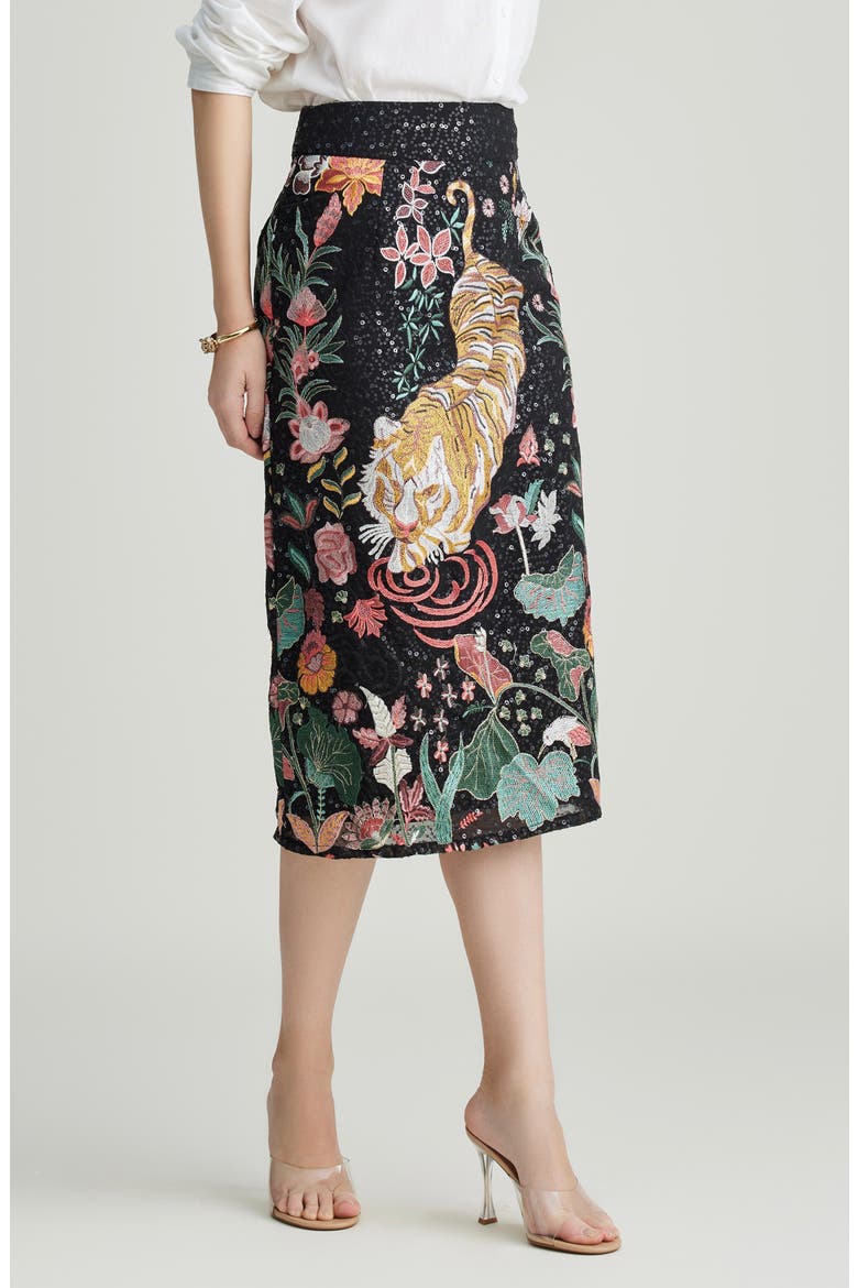 Embroidred Sequin Pencil Skirt, Main, color, BLACK