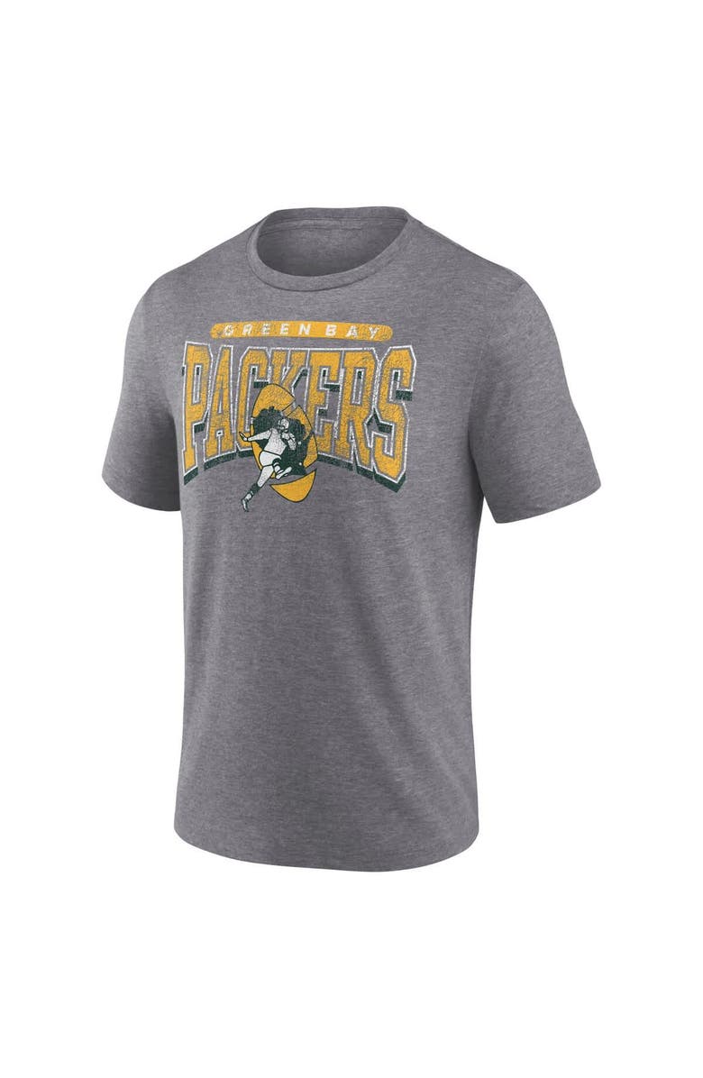 FANATICS Men's Fanatics Heather Gray Green Bay Packers Warped Block Tri-Blend T-Shirt, Alternate, color, Heather Gray