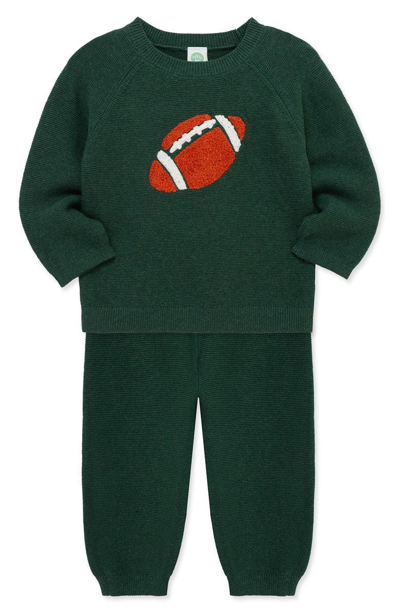 Little Me Football Cotton Sweatshirt & Sweatpants Set, Alternate, color, Green