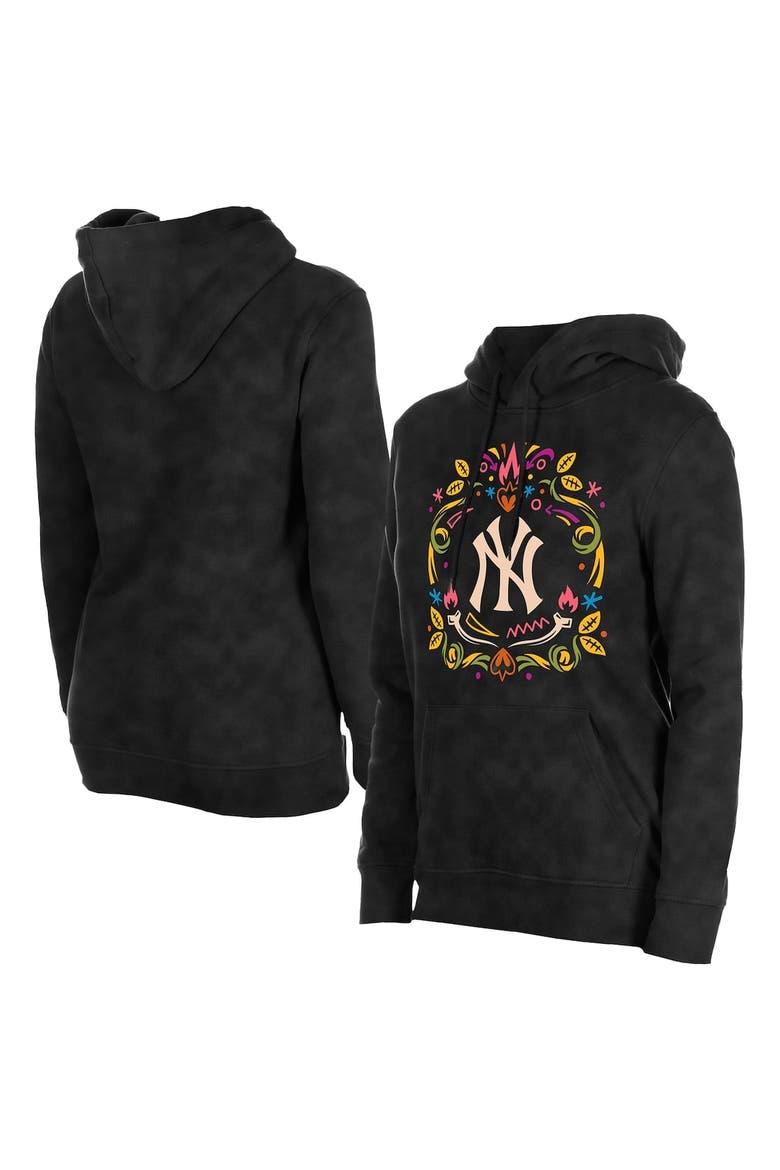Women's New Era Black New York Yankees Día de Muertos Mineral Wash Hoodie Sweatshirt, Main, color, Black