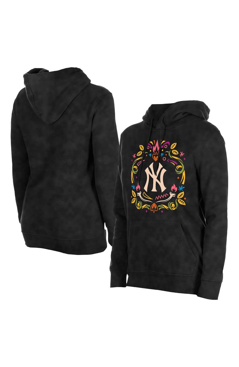 New Era Women's New Era Black New York Yankees Día de Muertos Mineral Wash Hoodie Sweatshirt, Main, color, Black