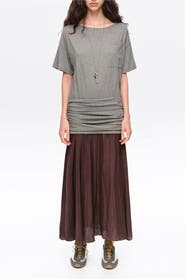 Bimba y Lola Ruched Two-Material Flared Midi Dress