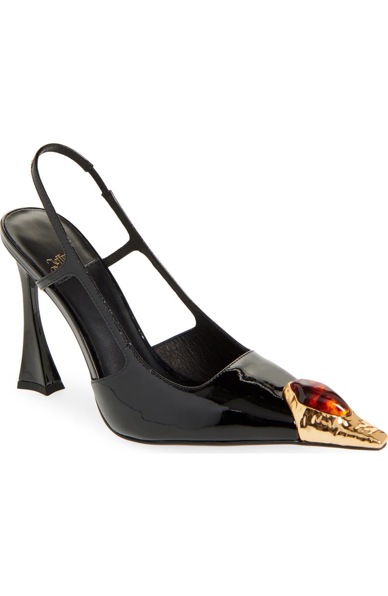 Jeffrey Campbell Sorcerer Pointed Toe Slingback Pump, Main, color, Black Patent Gold Brown
