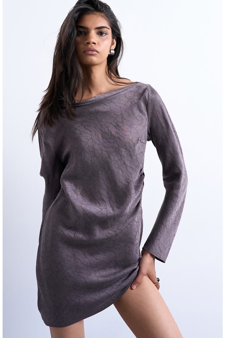 Drape Neck Long Sleeve Minidress, Alternate, color, BROWN