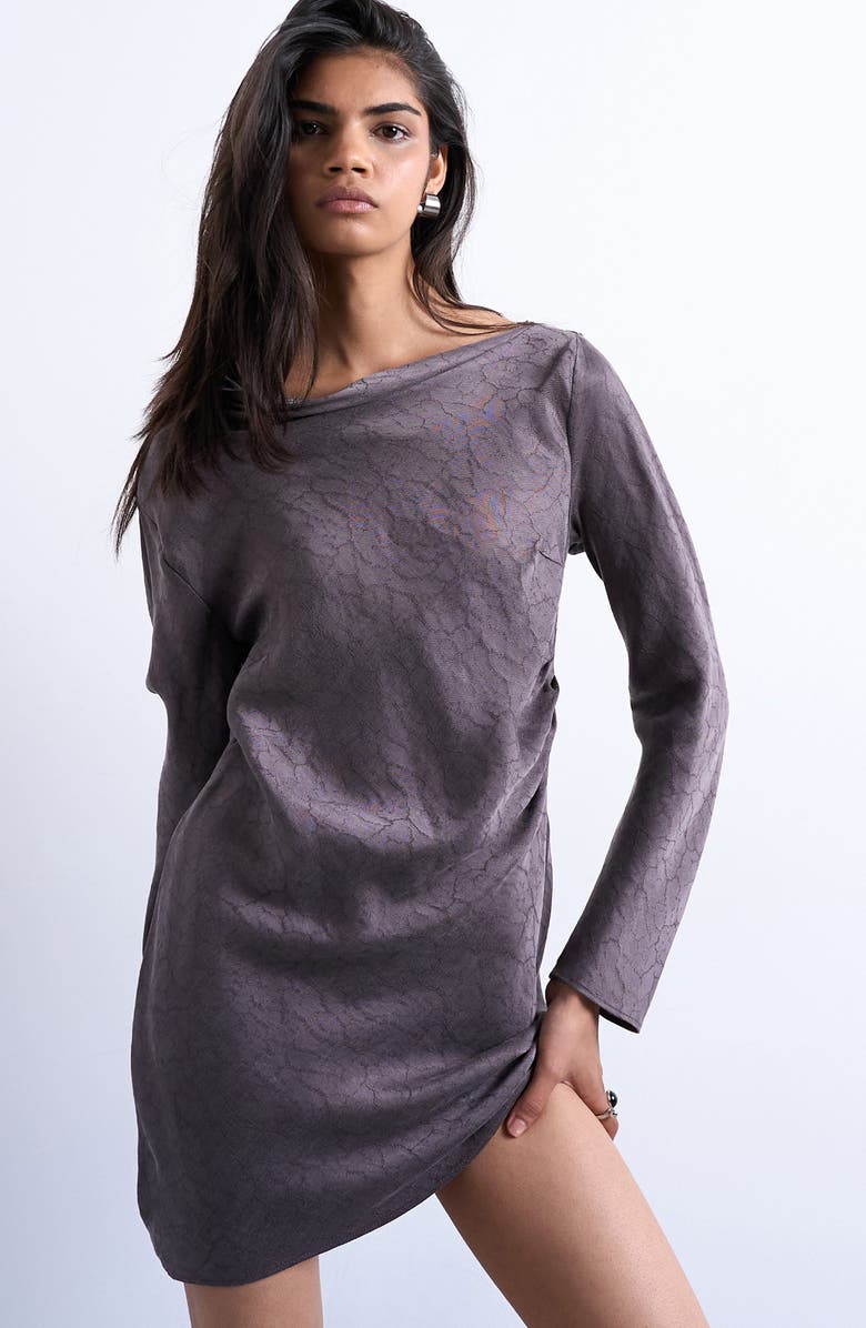 Topshop Drape Neck Long Sleeve Minidress, Alternate, color, Brown