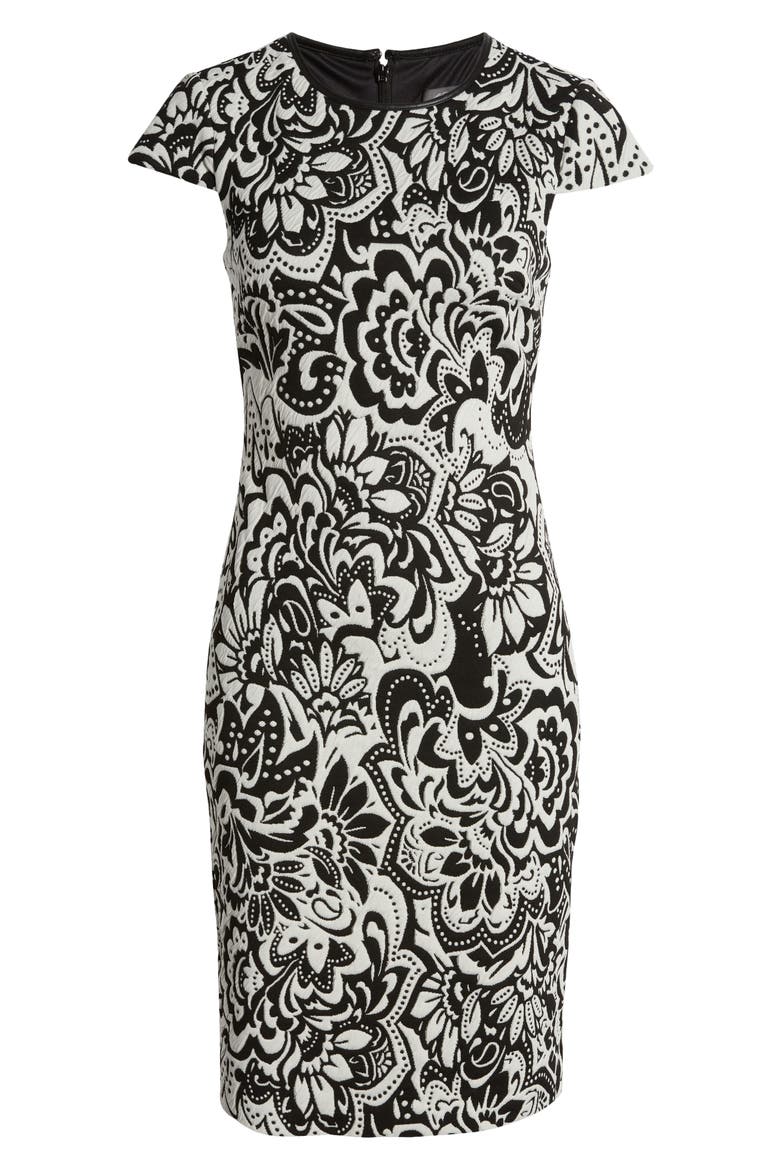 Floral Jacquard Knit Sheath Dress, Alternate, color, IVORY/ BLACK