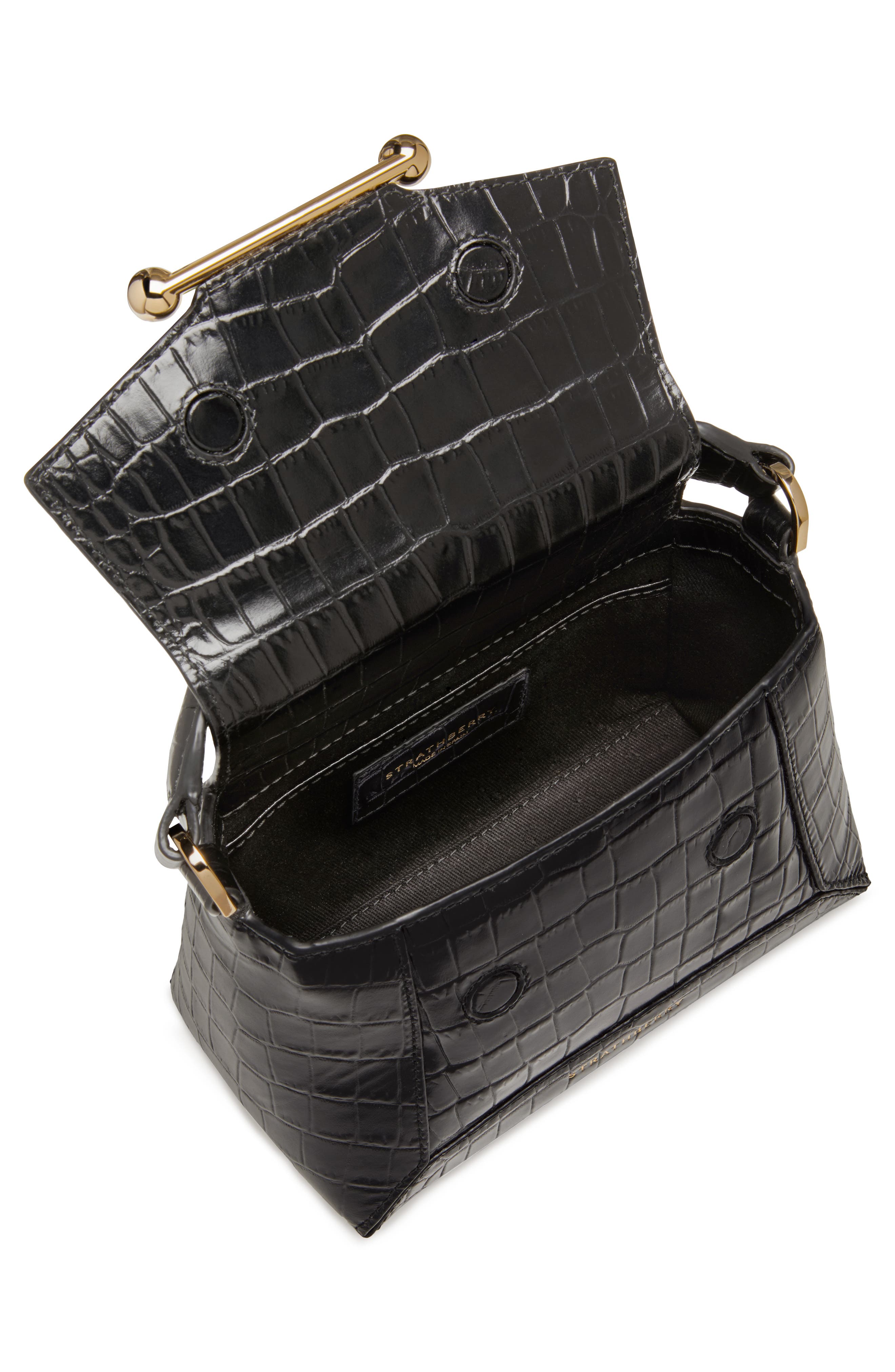 Strathberry Nano Mosaic Croc Embossed Leather Top Handle Bag, Alternate, color, Black