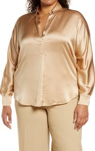 Vince Split Neck Collar Silk Blouse