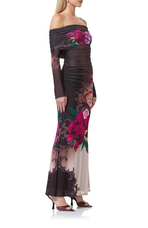 Afrm Polly Off The Shoulder Long Sleeve Mesh Maxi Dress