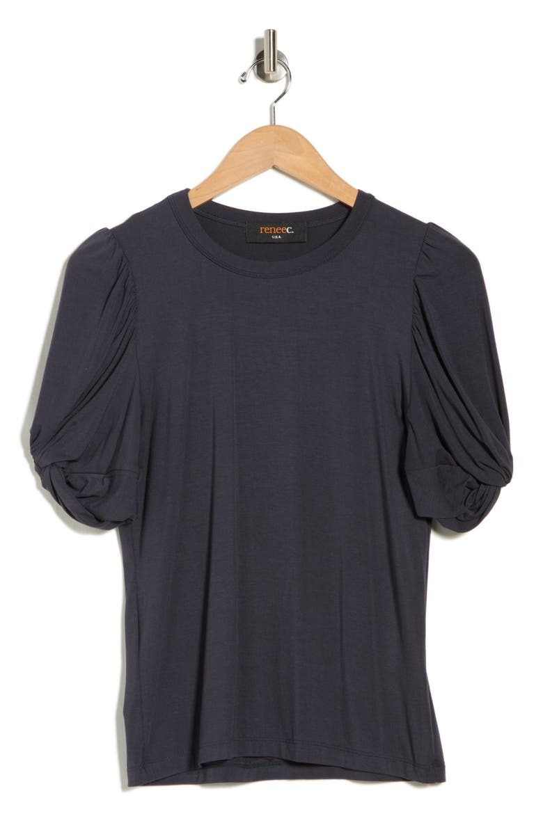 Solid Scrunched Sleeve Top, Alternate, color, GRAPHITE