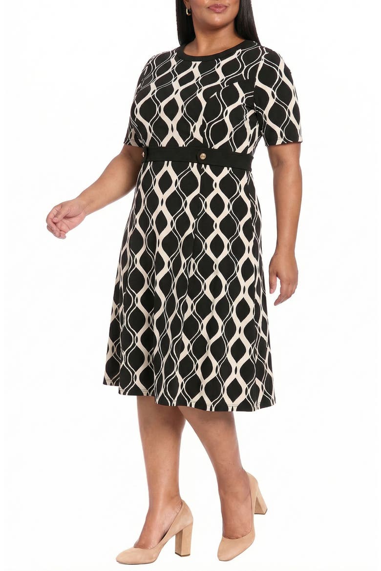 Side Tab Fit & Flare Dress, Alternate, color, IVORY/ BLACK