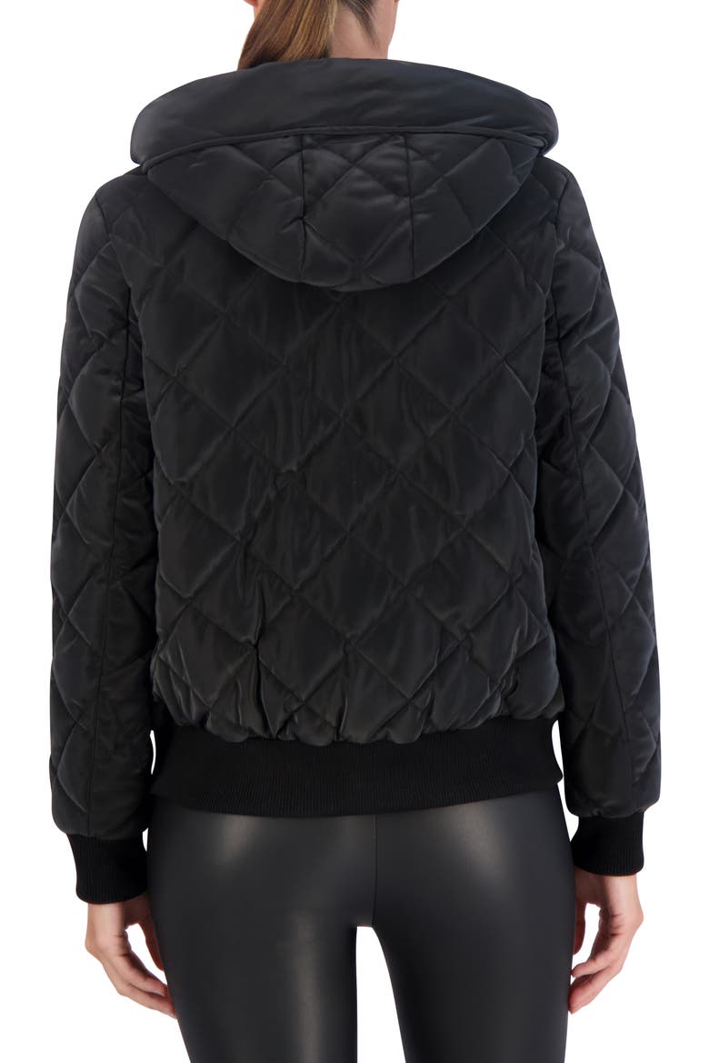 Water Resistant Hooded Quilted Bomber Jacket, Alternate, color, BLACK