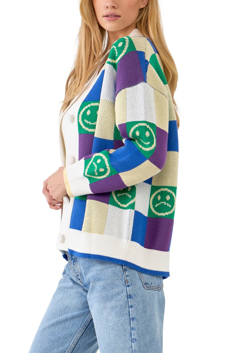Smiley Colorblock Cotton Cardigan, Alternate, color, MULTI