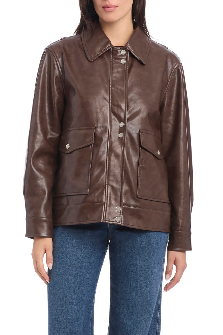 Faux Leather Bomber Jacket, Alternate, color, DISTRESSED MOCHA